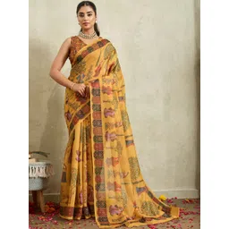 RACHNA Yellow Cotton Blend Printed Sarees-picture-28
