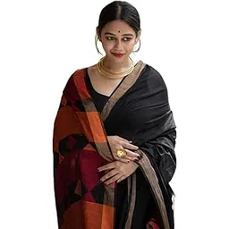 radha lakshmi Women's Kanjivaram Soft Banarasi linen cotton Silk Saree With Blouse piece(AG black rainbow)-picture-37