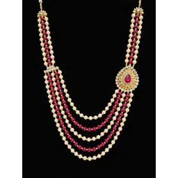 Radhe Creation Men Gold-Plated Kundan & Pearl Studded Five Layered Necklace-picture-33