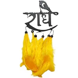 Radhe Yellow Feather R Art Dream Catcher Car Hanging Handmade Wall Hanging, Home Décor,Temple, Car, Outdoor, Yoga Room-image-36