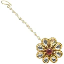 radhesh creation and jewellery Gold Plated Kundan Work Borla Maangtikka For Women And Girls(BOR-1130)-picture-39