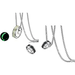 Radium Ring (Glow in the Dark) & Smart Temperature Monitor Ring Stainless Steel Pendant With Chain Combo-picture-38