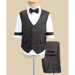 Radutu Full Sleeves Solid 3 Piece Party Suit With Bow Set - Charcoal Grey & White-picture-14