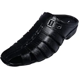 rage gaze Men's Artificial Leather Slip-On Mule Sandals, Black, Closed Toe Design-picture-32