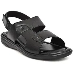 rage gaze Men's Comfort Sandals, Black Faux Leather, Velcro Strap Design, Soft Insole-picture-35