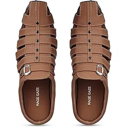 rage gaze Men's Fashion Sandals - Comfortable Fisherman, Premium PU Padding, Synthetic Leather, Closed-Toe Summer Outdoor Sandals, Tan Half - Stylish and Durable Footwear-picture-11