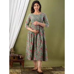 Raghav Silk Studio Women Floral Printed Thread Work Maternity Kurta-picture-41