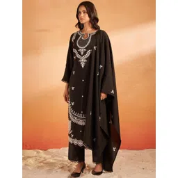RAGHVENDRA TEXTILES Women Floral Embroidered Chanderi Cotton Kurta with Trousers & Dupatta-picture-8
