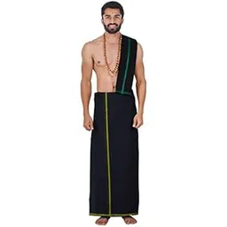 ragini Men's Cotton Traditonal Black Sabrimala Temple Dhoti with Towel (Free Size | Black lungi and Black towel combo | Iyyapan Sami lungi)-picture-44