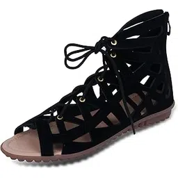 rahegas feel like stunning RAHEGAS Women Black Velvet Gladiator Sandals For Women | Sandal For Woman Flat | Sandals Stylish Heels | Gladiator Footwear Style | Fashion Shoe | Party Sandals Girls Look | Stylish Heels-picture-28