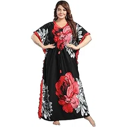 rahl Womens Satin Black and Red Shade Stylish Look Floral Design Print Kaftan for Girls and Wifes-picture-32