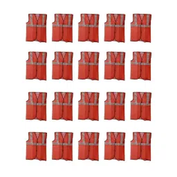 Rahul Professionals 360° Net High Visibility Polyester Red Reflective Safety Waistcoat Free Size (Pack of 20)-picture-46