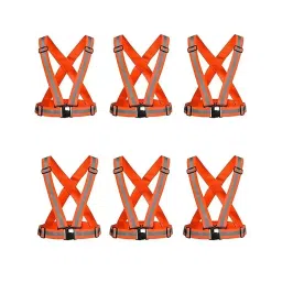 Rahul Professionals High Visibility Polyester Orange Cross Type Safety Reflective Vest Belt Free Size (Pack of 6)-picture-43