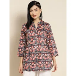 Rain & Rainbow Blue & Red Paisley Printed Pure Cotton Kurti-picture-30