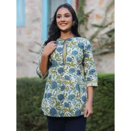 Rain and Rainbow Blue Cotton Printed A Line Kurti-picture-20