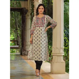 Rain and Rainbow Cream Cotton Printed A Line Kurta-picture-44
