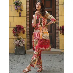 Rain & Rainbow Ethnic Motifs Printed Pure Cotton Tunic With Tourers Co-Ords-picture-27