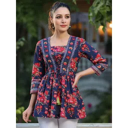 Rain & Rainbow Floral Print Cotton Empire Top-picture-10