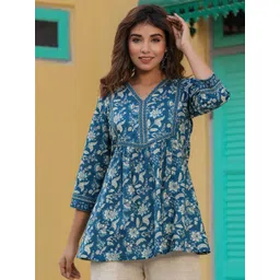 Rain & Rainbow Floral Printed V-Neck Cotton Empire Top-picture-24