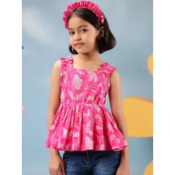 Rain & Rainbow Girls Floral Printed Pure Cotton Peplum Crop Top-picture-27