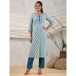 Rain and Rainbow Green Floral Print Cotton Kurta-picture-37