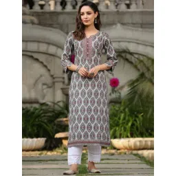 Rain and Rainbow Grey Cotton Printed Straight Kurta-picture-33