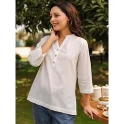 Rain & Rainbow Mandarin Collar Pure Cotton Top image 5