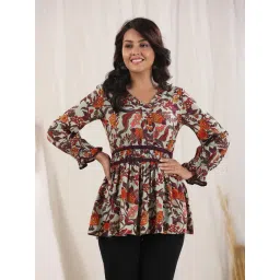 Rain and Rainbow Multicolor Floral Print Peplum Top-picture-16