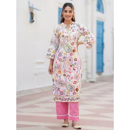 Rain & Rainbow Paisley Printed Mandarin Collar Straight Cotton Kurta-picture-35