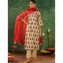 Rain & Rainbow Women Ethnic Motifs Printed Regular Beads and Stones Kurta with Trousers & With Dupatta-picture-18