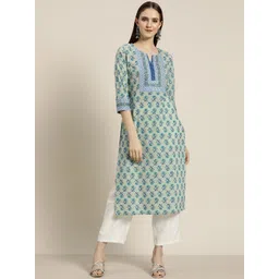 Rain & Rainbow Women Green & Blue Floral Printed Kurta-picture-12
