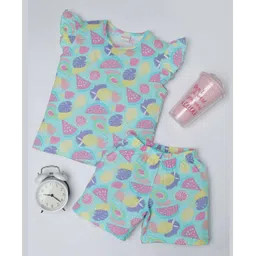 RAINE AND JAINE Cotton Knit Cap Sleeves Fruits Printed Coordinating Tee & Shorts Set - Blue-picture-25