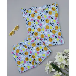 RAINE AND JAINE Cotton Knit Cap Sleeves Hearts & Floral Printed Coordinating Tee & Shorts Set - Blue-picture-30