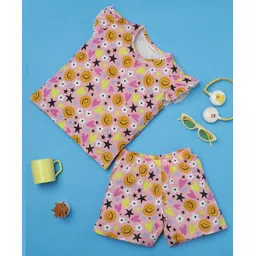 RAINE AND JAINE Cotton Knit Cap Sleeves Hearts & Floral Printed Coordinating Tee & Shorts Set - Pink-picture-26