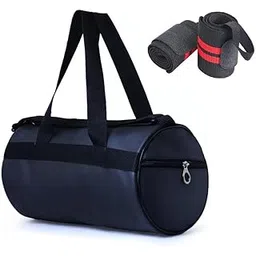 rainox Combo Pack of PU-Leather Black Gym Bag, Gym Duffel Bag with Shoulder Strap for Men & Women with Red Wrist Support Gym Band-picture-42