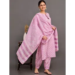 RAISHREE Women Floral Printed Regular Mirror Work Pure Cotton Kurta With Patiala & Dupatta-picture-14