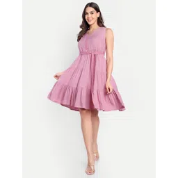 RAISHREE Women Solid Sleeveless Tiered Fit & Flare Dress-picture-11