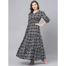 Raiyani Enterprise Abstract Printed Tiered V-Neck Fit & Flare Maxi Dress-picture-22