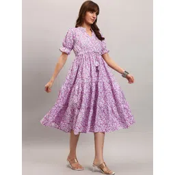 Raiyani Enterprise Floral Print Puff Sleeve Crepe Fit & Flare Midi Dress-picture-30