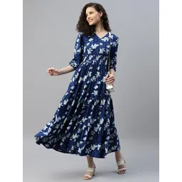 Raiyani Enterprise Floral Printed Smocked Detail Tiered Fit & Flare Maxi Dresses-picture-30