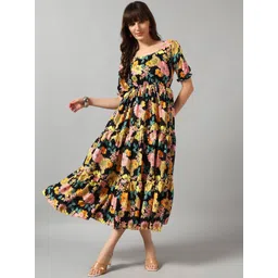 Raiyani Enterprise Floral Printed Square Neck Tiered V-Neck Fit & Flare Maxi Dress-picture-13