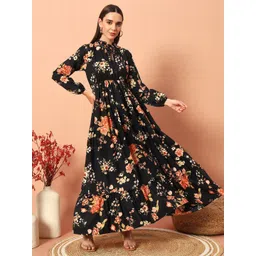 Raiyani Enterprise Floral Printed Tie-Up Neck Tiered Fit and Flare Dress-picture-33