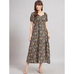 Raiyani Enterprise Print Puff Sleeve Crepe A-Line Midi Dress-picture-25