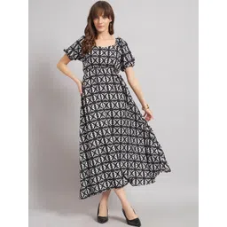 Raiyani Enterprise Print Puff Sleeve Crepe A-Line Midi Dress-picture-35