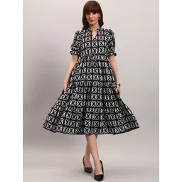 Raiyani Enterprise Print Puff Sleeve Crepe Fit & Flare Midi Dress-picture-14