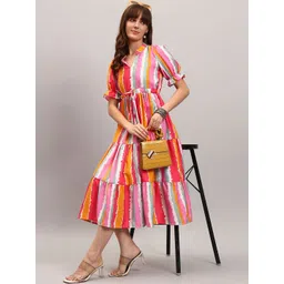Raiyani Enterprise Print Puff Sleeve Crepe Fit & Flare Midi Dress-picture-20