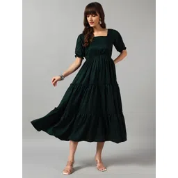 Raiyani Enterprise Square Neck Puff Sleeves Tiered Midi A-Line Dress-picture-40