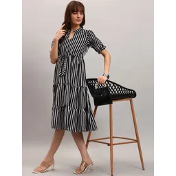 Raiyani Enterprise Striped Puff Sleeve Crepe Fit & Flare Midi Dress-picture-37