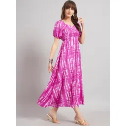Raiyani Enterprise Tie and Dye Dyed Puff Sleeve Crepe Fit & Flare Midi Dress-picture-18