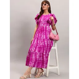 Raiyani Enterprise Tie and Dye Dyed Puff Sleeve Crepe Fit & Flare Midi Dress-picture-37